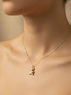 “Sending a Bear Hug” 18K Gold Dipped Cubic Zirconia Necklace